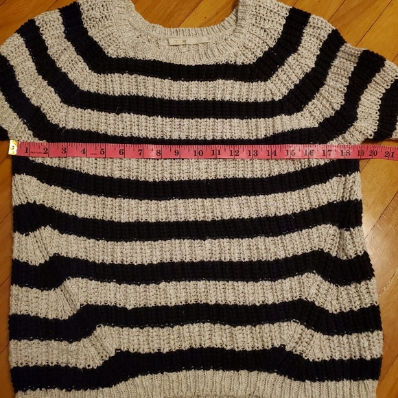 Maje long sleeves knit sweater. Zipper on wrists. Striped. Black and beige. M. - Picture 7 of 9